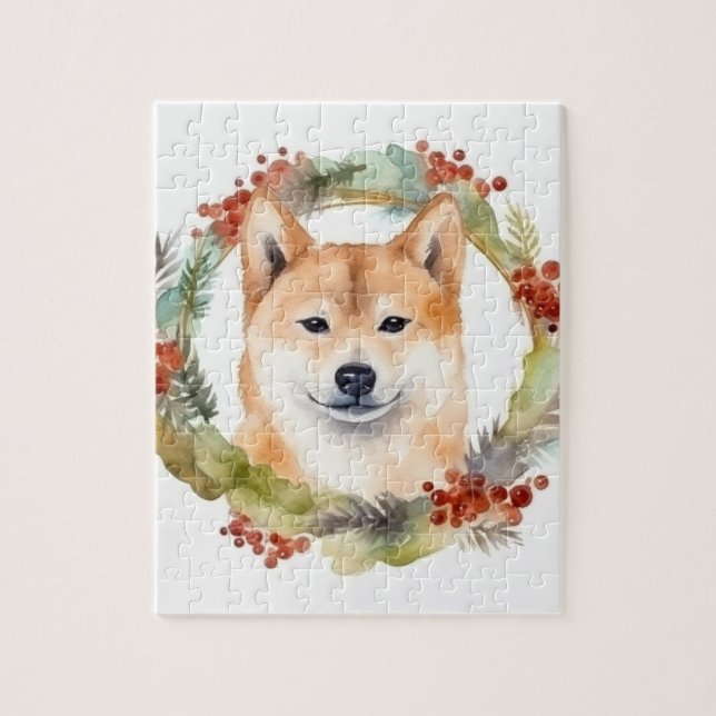 Quebra-cabeça Shiba Inu Wreath Festivo (Vertical)
