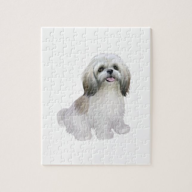 Quebra-cabeça Shih Tzu - Branco com cinza-marrom (Vertical)