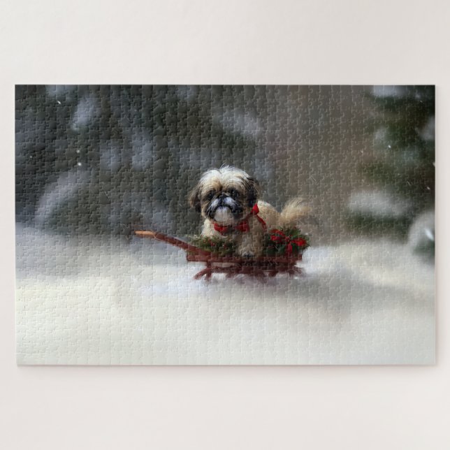 Quebra-cabeça Shih Tzu Natal neve inverno (Horizontal)