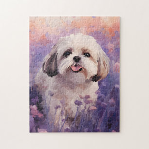 Quebra-cabeça Shih Tzu no campo da Lavanda