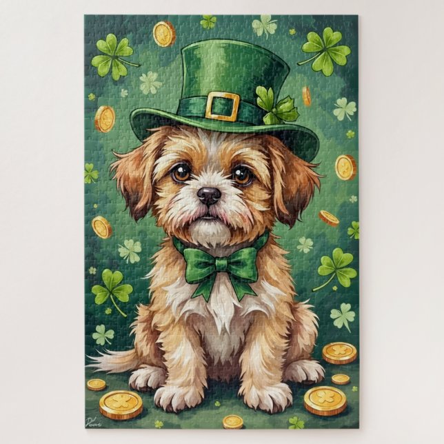 Quebra-cabeça Shih Tzu St Patrick’s Day Cute Lucky Dog (Vertical)