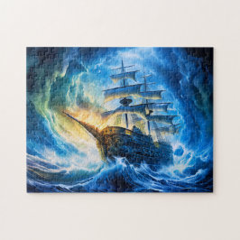 Quebra-cabeça Ship in Glowing Blue Ocean Fantasy Painting