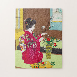 Quebra-cabeça Shiro Kasamatsu Ikebana flores dama maiko art