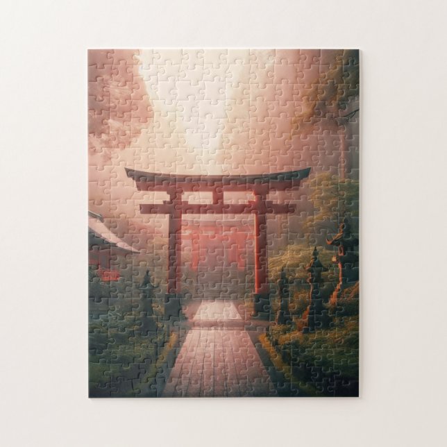 Quebra-cabeça Shrine Path at Dawn – Tranquil Japan Puzzle (Vertical)