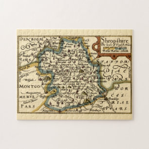 Quebra-cabeça Shropshire County England Antigo Mapa Antiquário