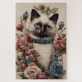 Quebra-cabeça Siamês Cat e Rosa Embroiderme