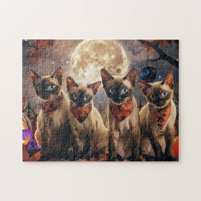 Quebra-cabeça Siamese Cat Halloween Spooky (Horizontal)