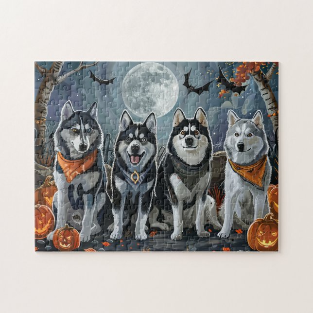 Quebra-cabeça Siberian Husky Halloween Assustador  (Horizontal)