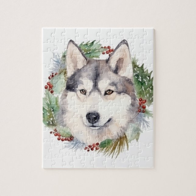 Quebra-cabeça Siberian Husky Wreath Festiva Pup (Vertical)