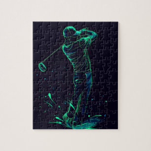 Quebra-cabeça Silhouette Verde Golfer Minimalista