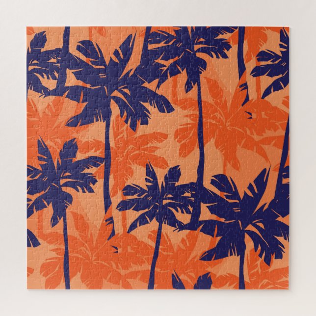 Quebra-cabeça Silhueta azul de palma, fundo laranja (Vertical)
