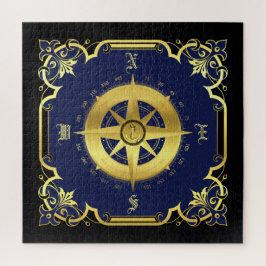 Quebra-cabeça Silhueta de bússola náutica/ouro/negro/marinho