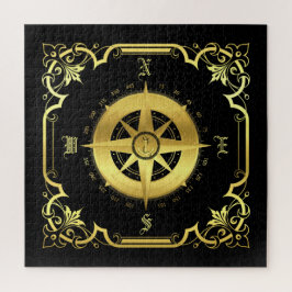 Quebra-cabeça Silhueta de bússola náutica/ouro/preto/preto