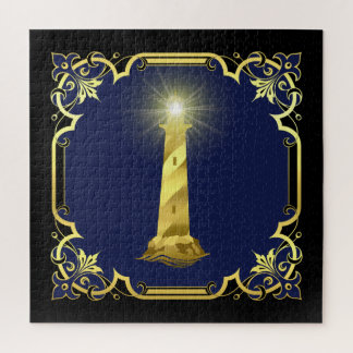 Quebra-cabeça Silhueta de farol náutico/ouro/preto/marinho