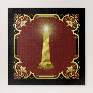 Quebra-cabeça Silhueta de farol náutico/ouro/preto/vermelho