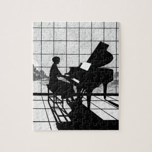 Quebra-cabeça Silhueta de Piano Estilo Art Déco Preto e Branco