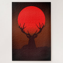 Quebra-cabeça Silhueta de Veado com Pôr do Sol Vermelho Fervoros
