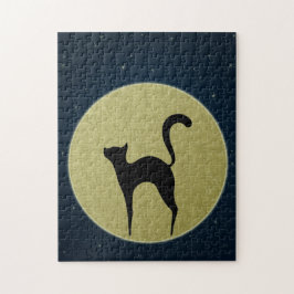 Quebra-cabeça Silhueta elegante de gato preto e lua