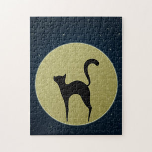 Quebra-cabeça Silhueta elegante de gato preto e lua