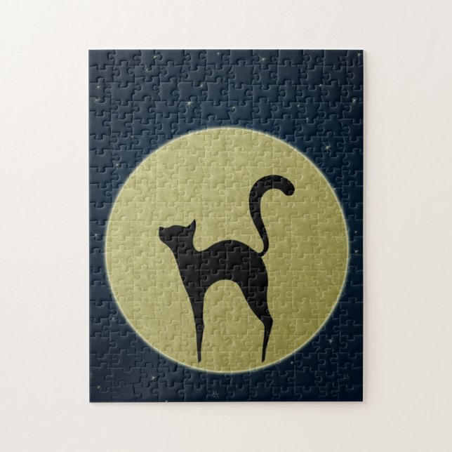 Quebra-cabeça Silhueta elegante de gato preto e lua (Vertical)