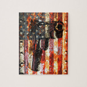 Quebra-cabeça Silhueta M1911 na bandeira americana oxidada