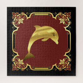 Quebra-cabeça Silhueta náutica de golfinhos/ouro/preto/vermelho