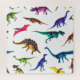 Quebra-cabeça Silhuetas de dinossauro: padrão de esboço vintage.