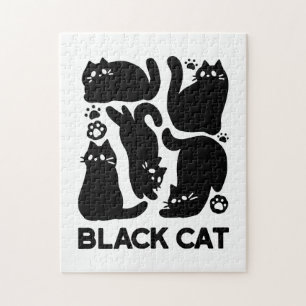 Quebra-cabeça Silhuettes de Gato Negro - Design de Felino Cinto