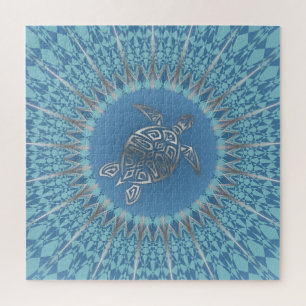 Quebra-cabeça Silver Blue Turtle Mandala Maritime