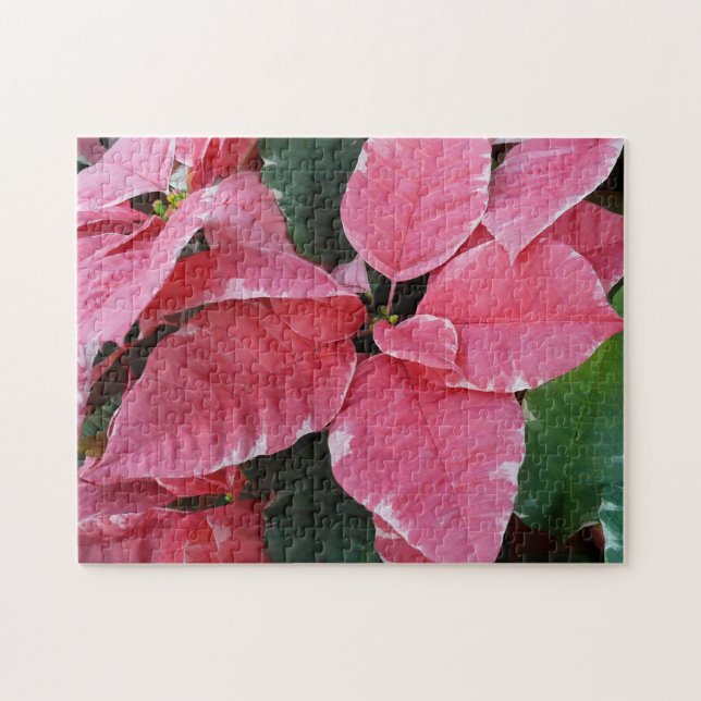 Quebra-cabeça Silver Star Marble Poinsettias Feriado Rosa Floral (Horizontal)