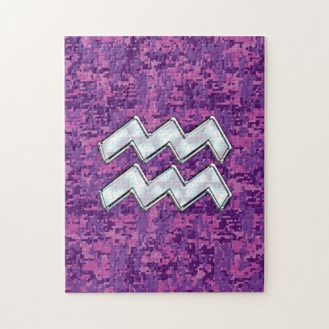 Quebra-cabeça Símbolo Aquarius Zodiac na Camuflagem Digital Rosa (Vertical)