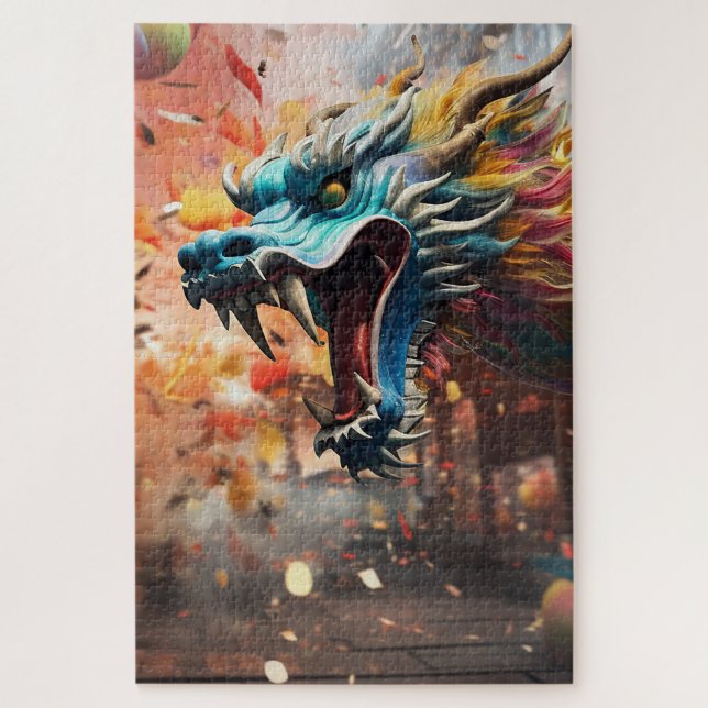 Quebra-cabeça símbolo de dragão chinês 2024 (Vertical)