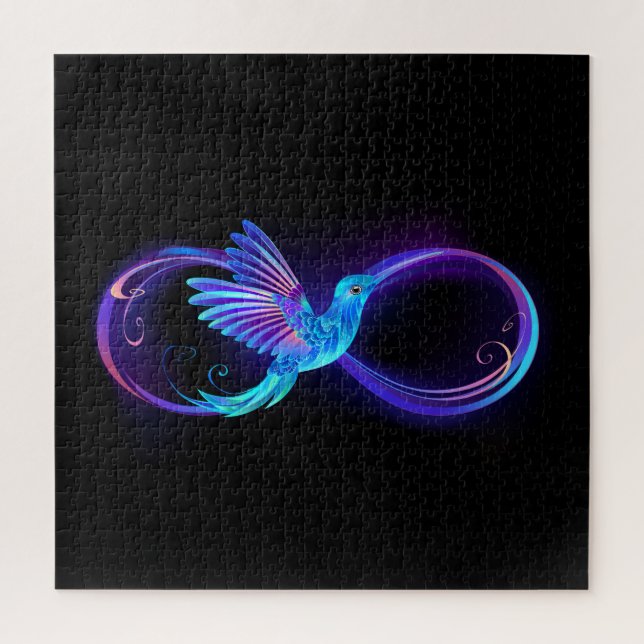 Quebra-cabeça Símbolo Neon Infinity com Hummingbird brilhante (Vertical)