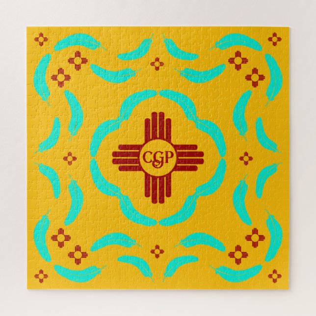 Quebra-cabeça Símbolos Red Zia Penas Turquesas do Novo México (Vertical)