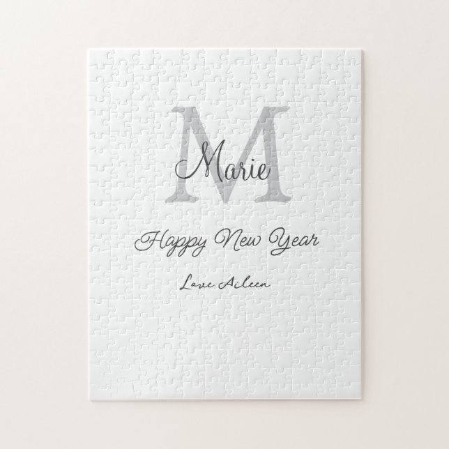Quebra-cabeça simples monograma feliz ano novo nome cinza (Vertical)