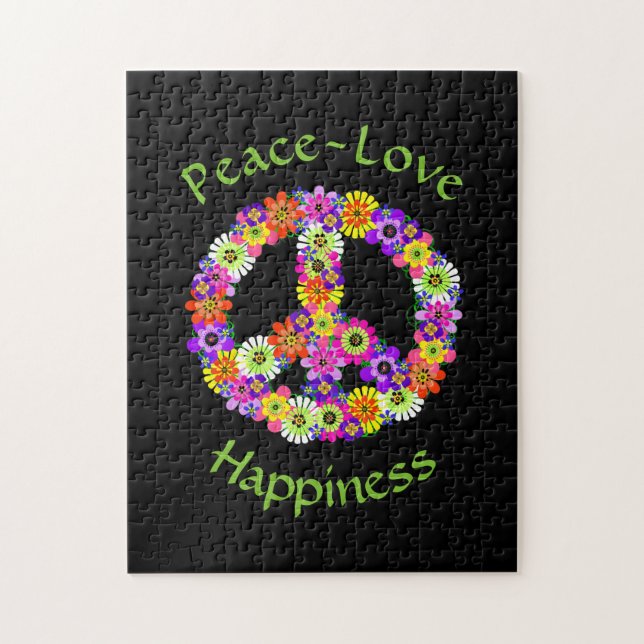 Quebra-cabeça Sinal de Paz Amor e Felicidade a Preto (Vertical)