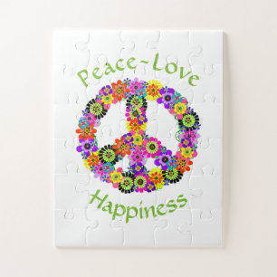 Quebra-cabeça Sinal de Paz Amor e Felicidade em Branco