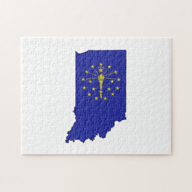 Quebra-cabeça Sinalizador e Mapa do Estado de Indiana (Horizontal)