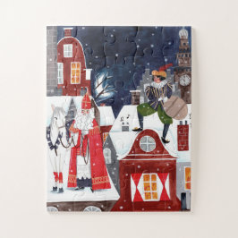 Quebra-cabeça Sinterklaas e Piet nos telhados de Amsterdã