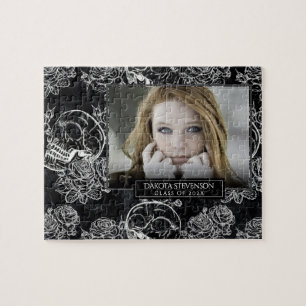 Quebra-cabeça Skull Rose Chalk   Funky Gothic Graduation Photo