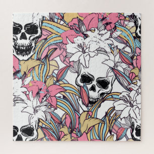 Quebra-cabeça Skulls Lily Flowers: Boho Vintage.