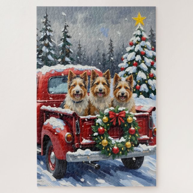 Quebra-cabeça Skye Terrier Natal Caminhão Vermelho Férias (Vertical)