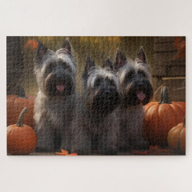 Quebra-cabeça Skye Terrier Puppy Autumn Delight Pumpkin (Horizontal)
