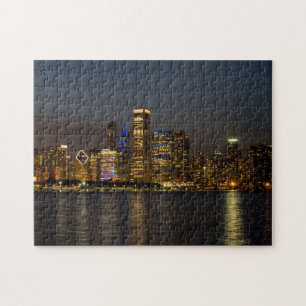 Quebra-cabeça Skyline Chicago Pano da noite