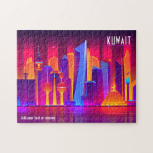 Quebra-cabeça Skyline da cidade, ilustração colorida do Kuwait,