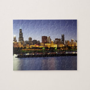 Quebra-cabeça Skyline de Chicago do centro no crepúsculo