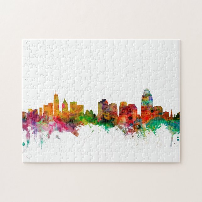 Quebra-cabeça Skyline de Cincinnati Ohio (Horizontal)