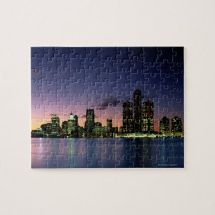 Quebra-cabeça Skyline de Detroit no crepúsculo 2