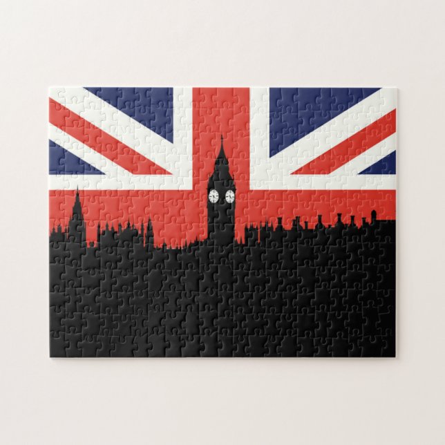 Quebra-cabeça Skyline | de Londres a bandeira britânica (Horizontal)