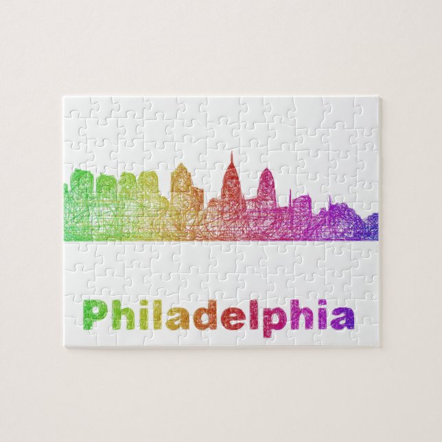 Quebra-cabeça Skyline de Philadelphfia do arco-íris (Horizontal)